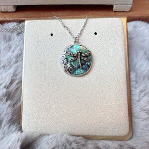 Dragonfly Abalone Medallion Necklace